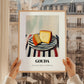 Gouda – on Striped Tablecloth, Cheese Painting, styled in a charming Paris street view
