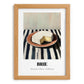 Brie – on Striped Tablecloth, Cheese Illustration, set in oak frame