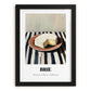 Brie – on Striped Tablecloth, Cheese Illustration, in sleek black frame