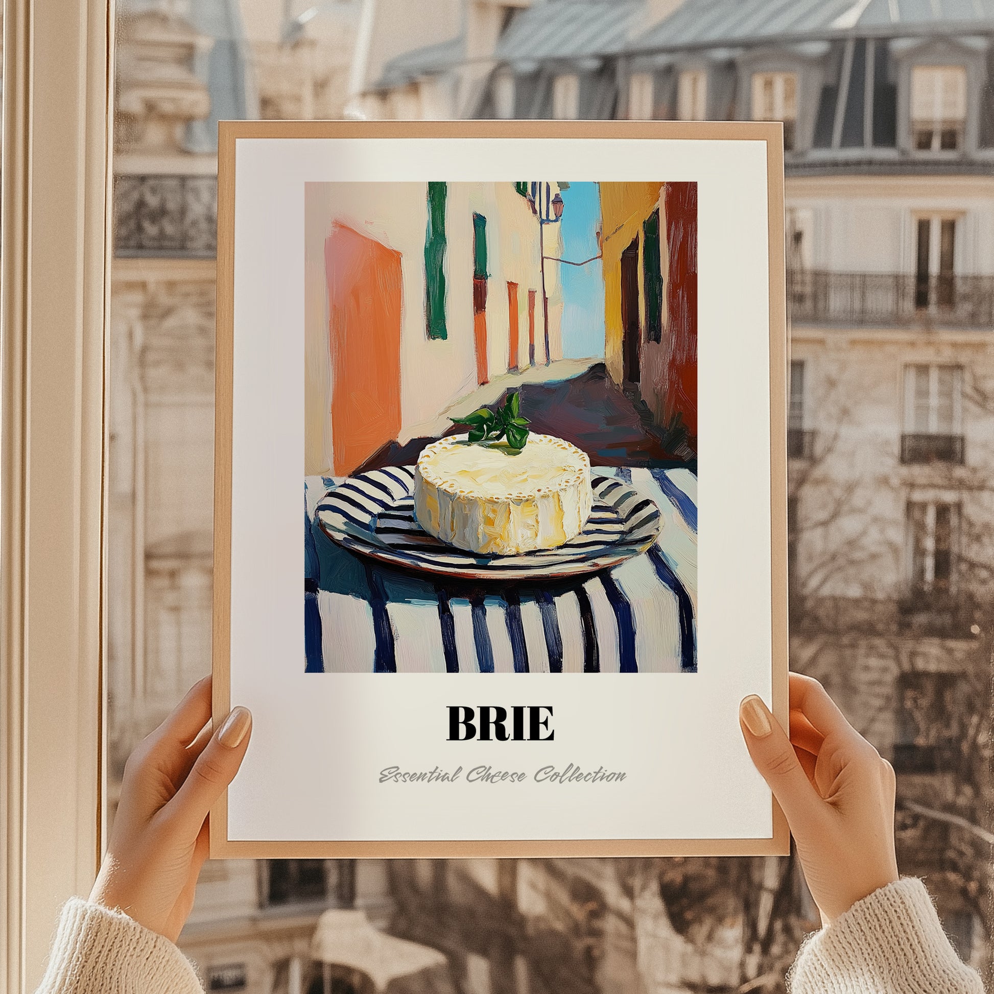 Brie – Italian Outdoor Café Scene, Cheese Poster, styled in a charming Paris street view