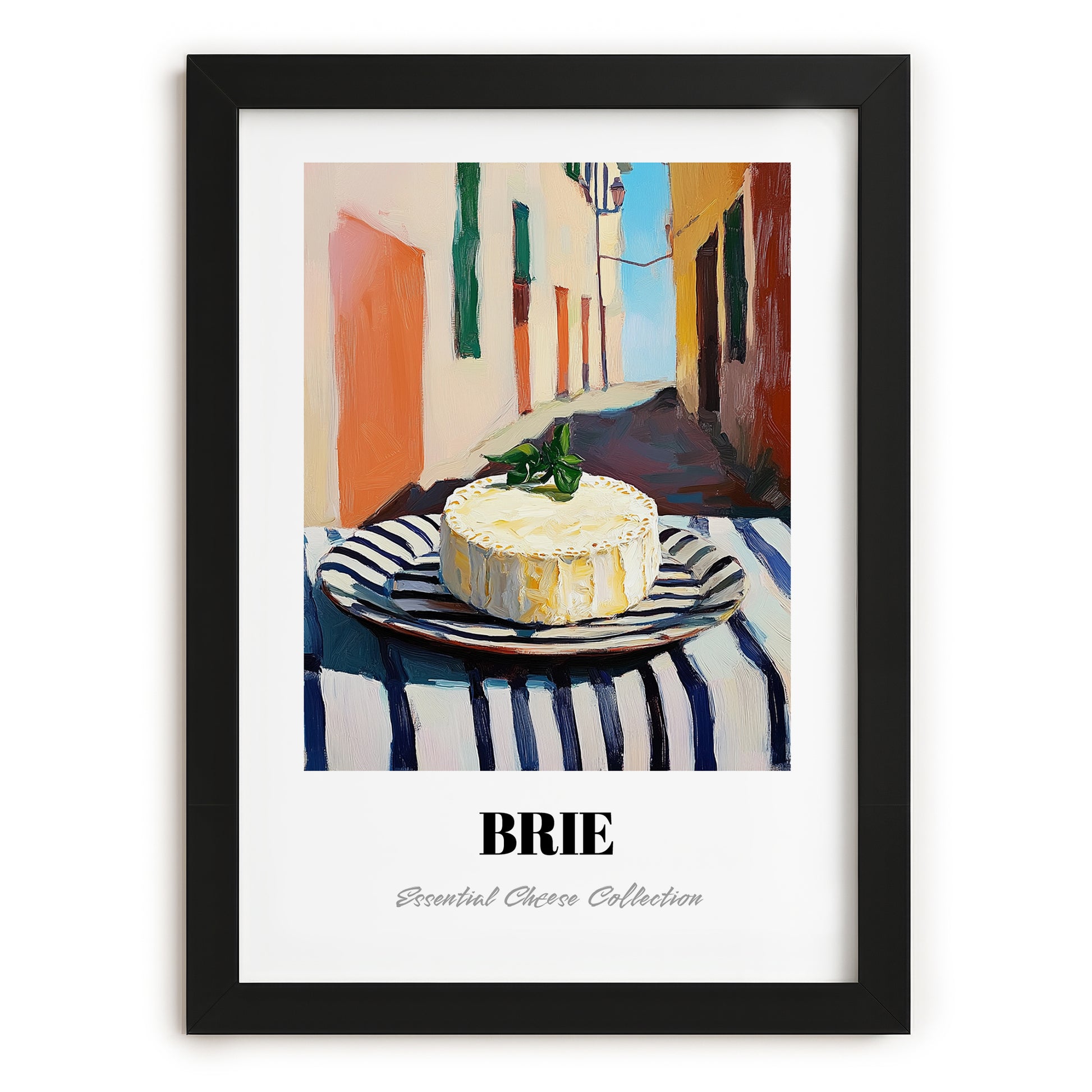 Brie – Italian Outdoor Café Scene, Cheese Poster, in sleek black frame