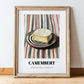 Camembert – on Striped Tablecloth, Cheese Painting, in wooden frame leaning on the floor