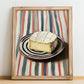 Camembert – on Striped Tablecloth, Cheese Painting, no-text version framed in wood