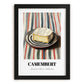 Camembert – on Striped Tablecloth, Cheese Painting, in sleek black frame