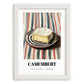 Camembert – on Striped Tablecloth, Cheese Painting, placed in minimal white frame