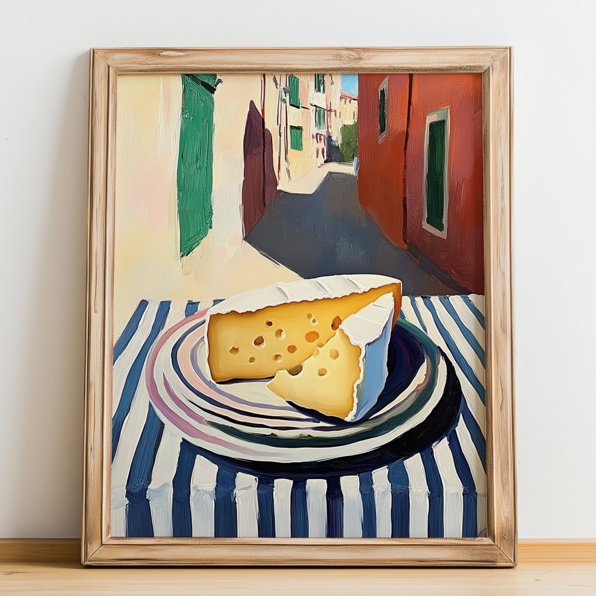 Swiss – Italian Café on the Corner, Cheese Poster, no-text version framed in wood