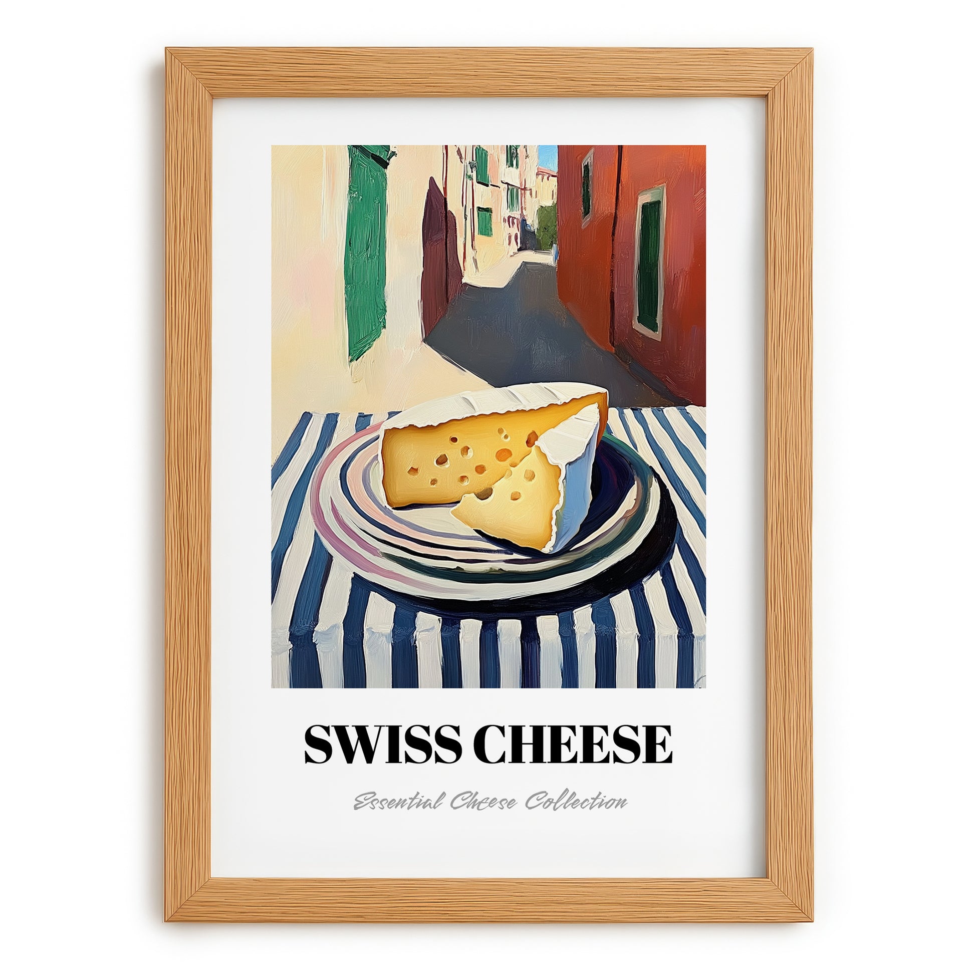 Swiss – Italian Café on the Corner, Cheese Poster, set in oak frame