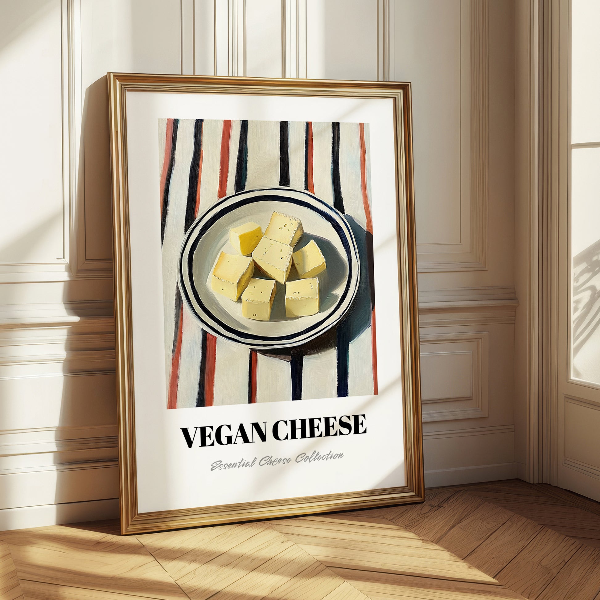 Vegan – on Striped Tablecloth, Cheese Poster