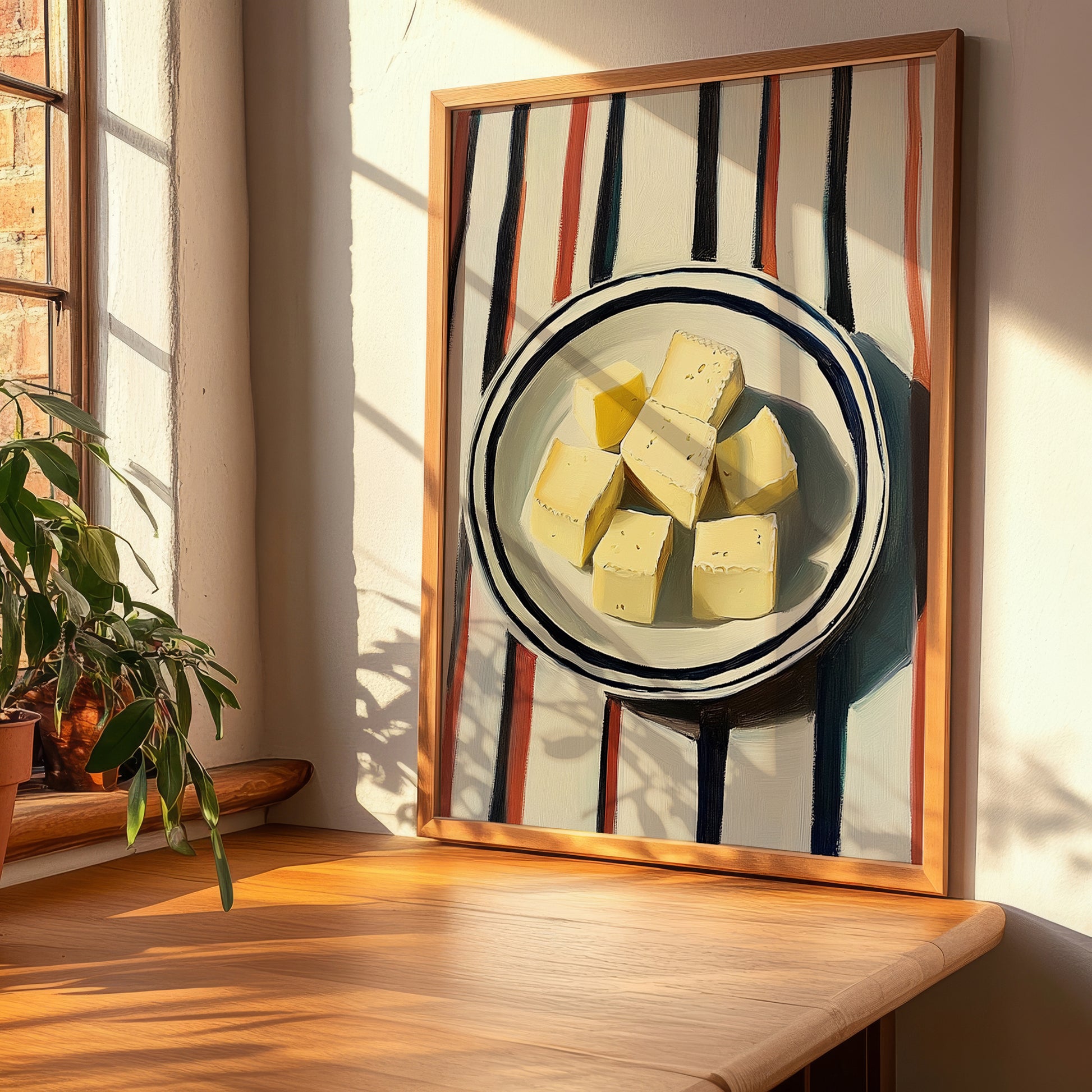 Vegan – on Striped Tablecloth, Cheese Poster, clean layout with no caption