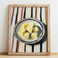 Vegan – on Striped Tablecloth, Cheese Poster, no-text version framed in wood
