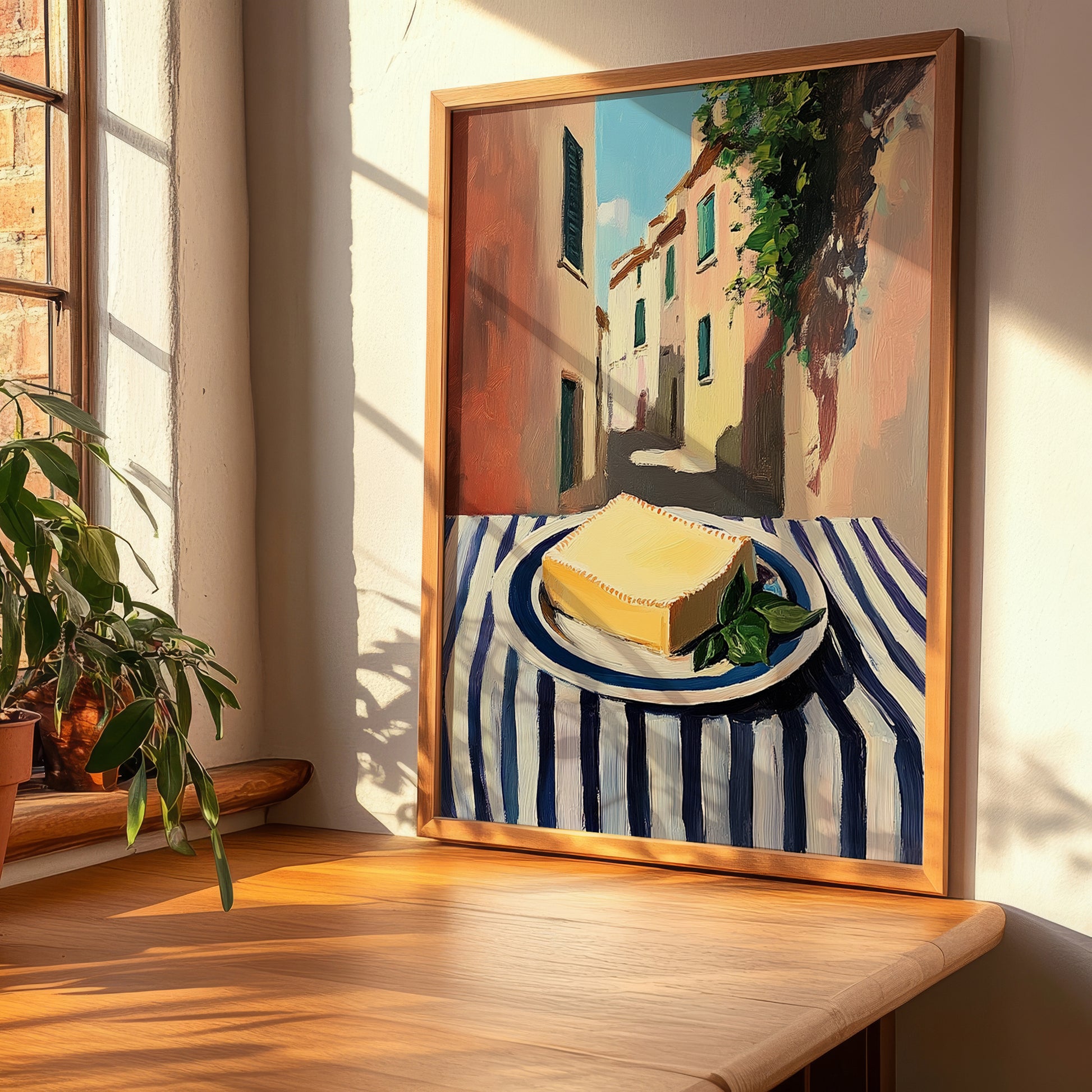 Vegan – Italian Urban Café Scene, Cheese Art, clean layout with no caption