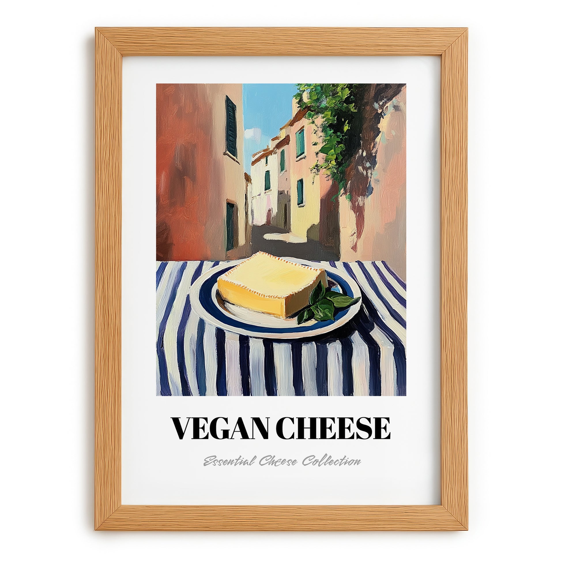 Vegan – Italian Urban Café Scene, Cheese Art, set in oak frame