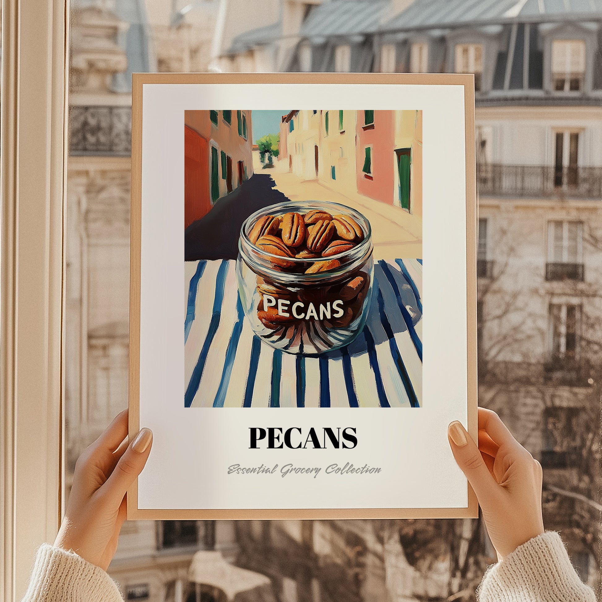 Pecans – Italian Street Café Scene, Nuts Wall Art, styled in a charming Paris street view