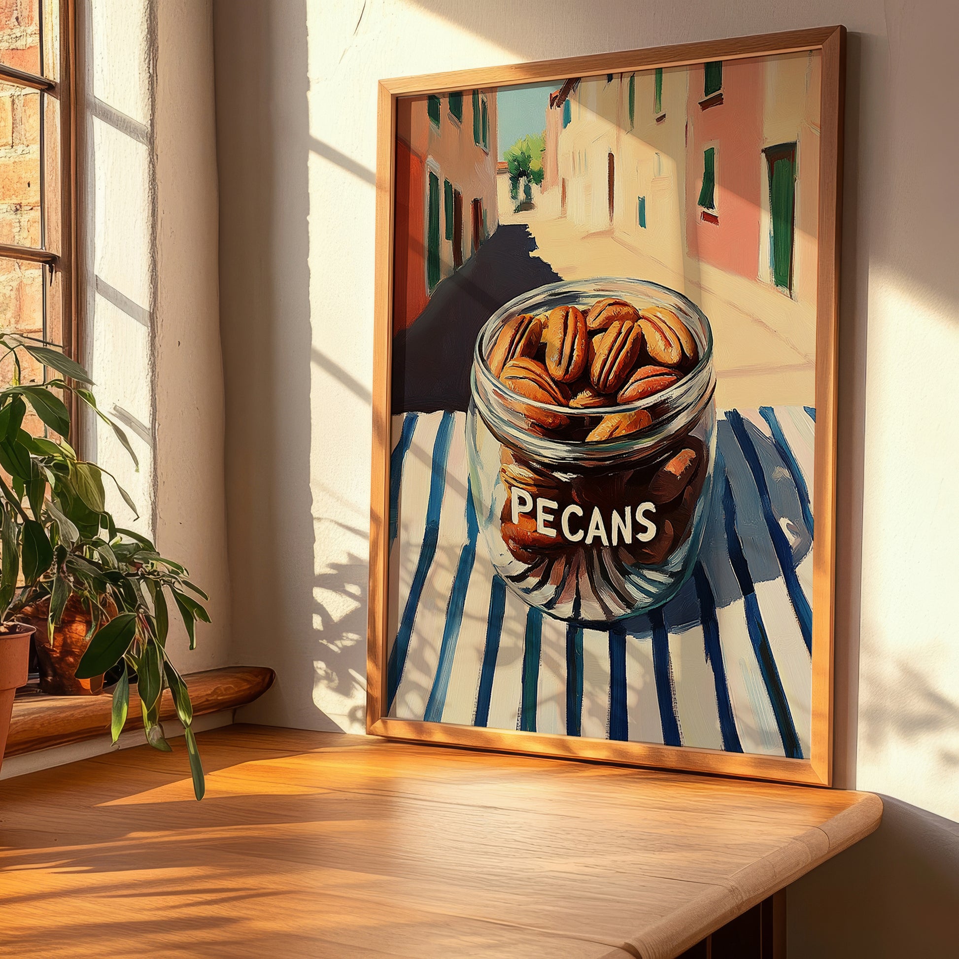 Pecans – Italian Street Café Scene, Nuts Wall Art, clean layout with no caption