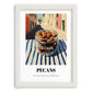 Pecans – Italian Street Café Scene, Nuts Wall Art, placed in minimal white frame