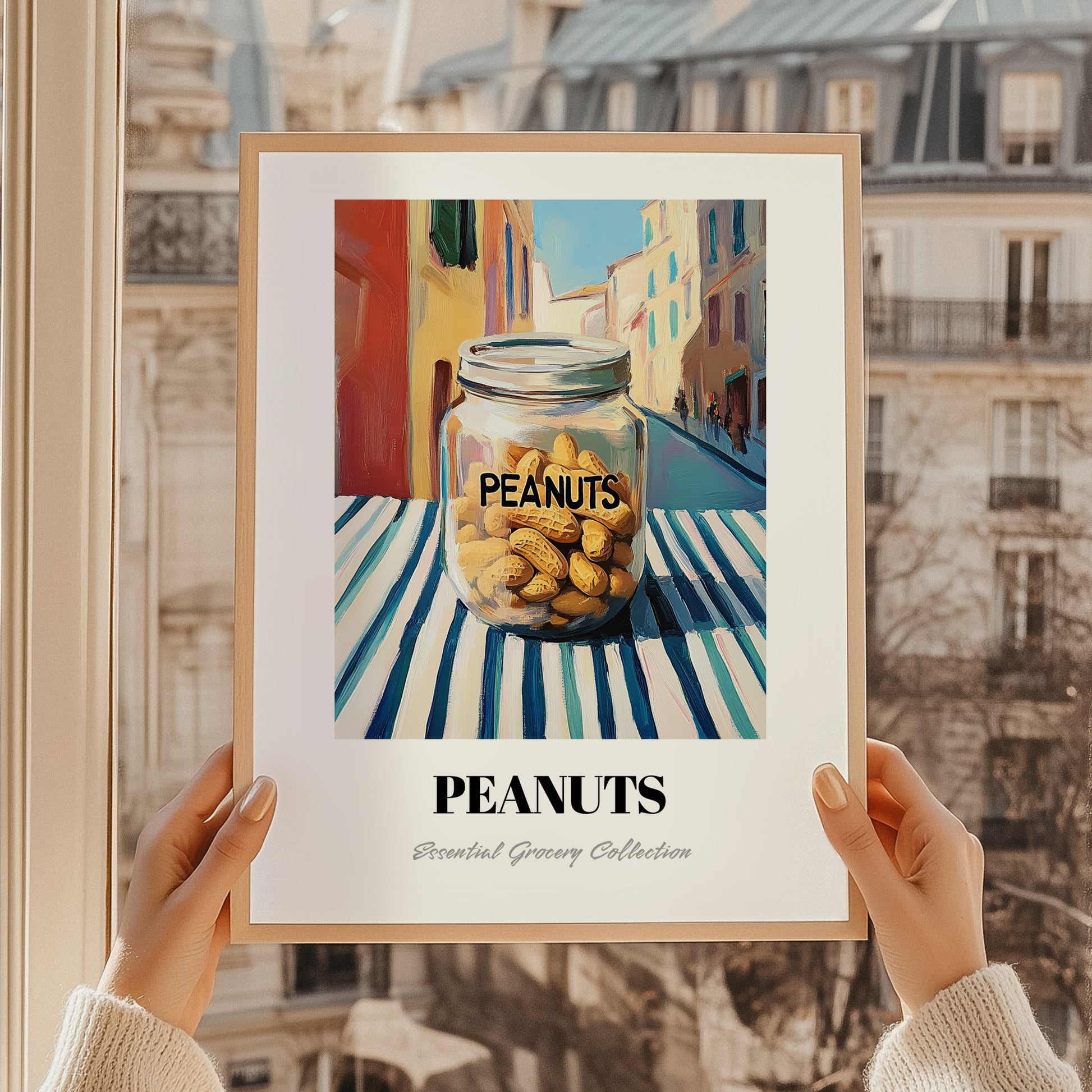 Peanuts – Italian Café on the Corner, Nuts Illustration, styled in a charming Paris street view