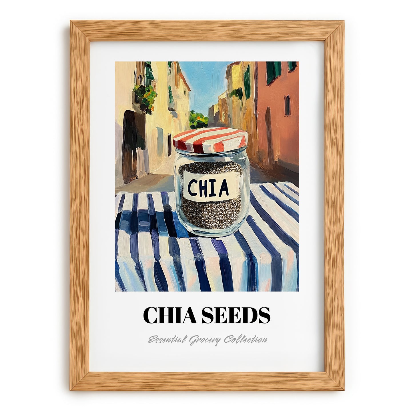 Chia Seeds – Italian Street Café Scene, Nuts Poster, set in oak frame