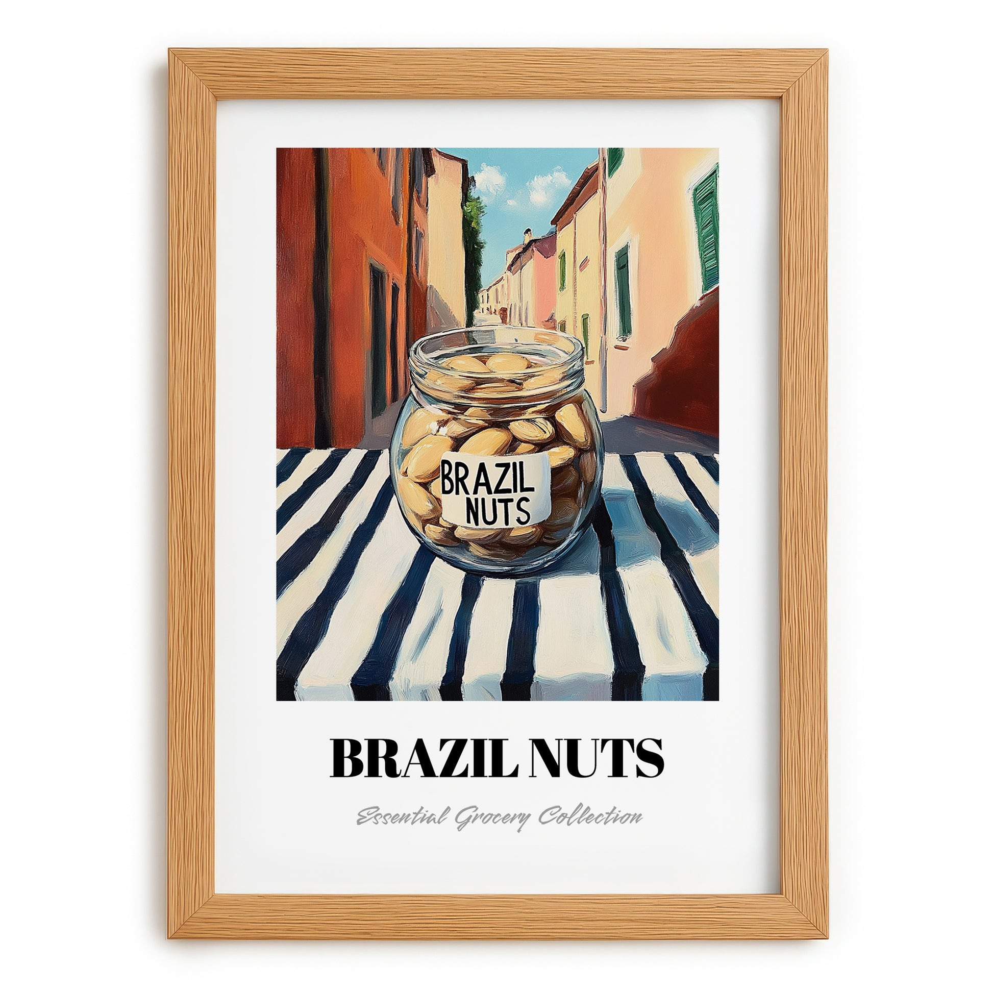 Brazil Nuts – Italian Outdoor Café Scene, Nuts Wall Decor, set in oak frame