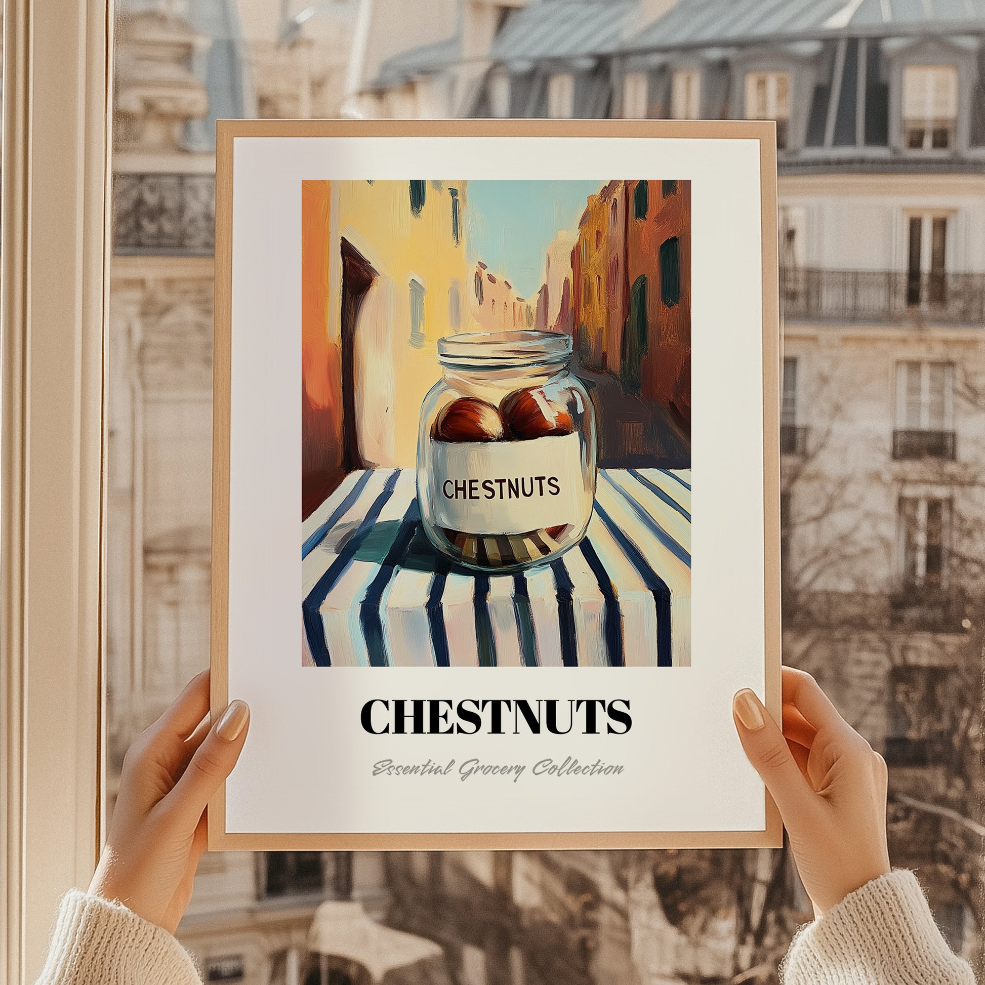 Chestnuts – Italian Outdoor Café Scene, Nuts Art, styled in a charming Paris street view