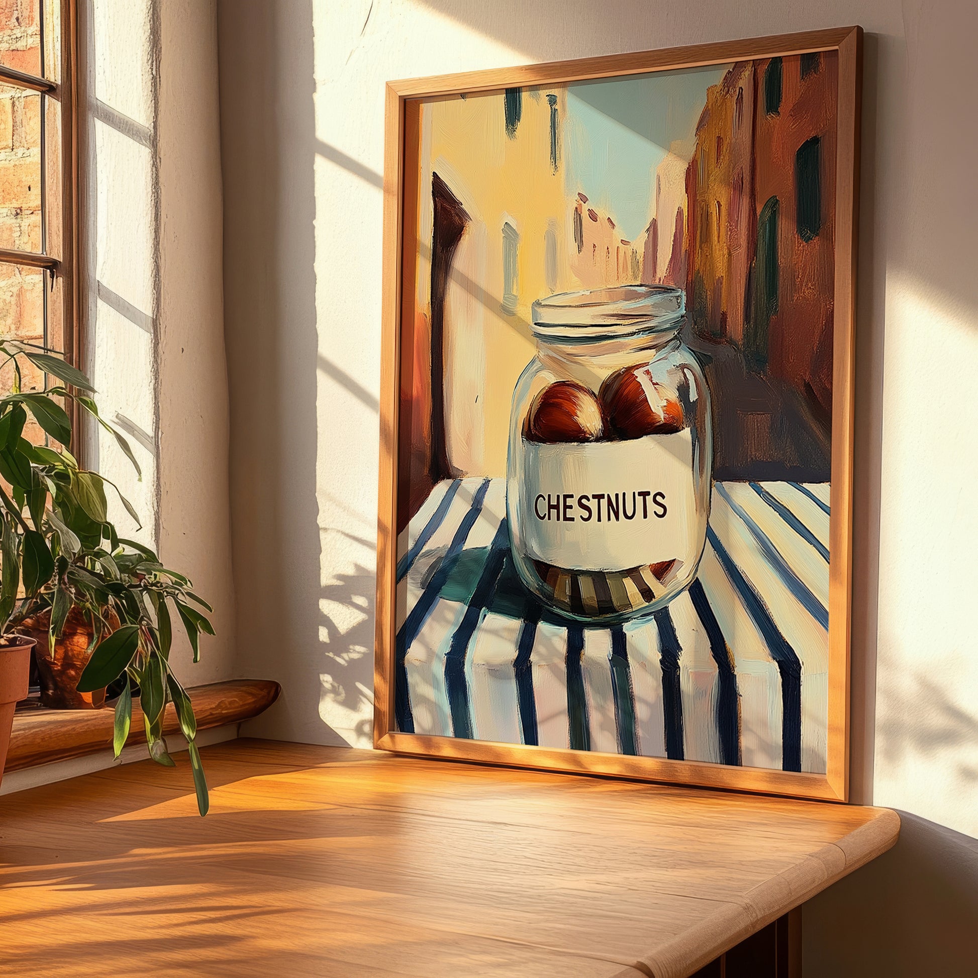 Chestnuts – Italian Outdoor Café Scene, Nuts Art, clean layout with no caption