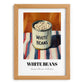 White Beans – on Striped Tablecloth, Canned Vegetables Painting, set in oak frame
