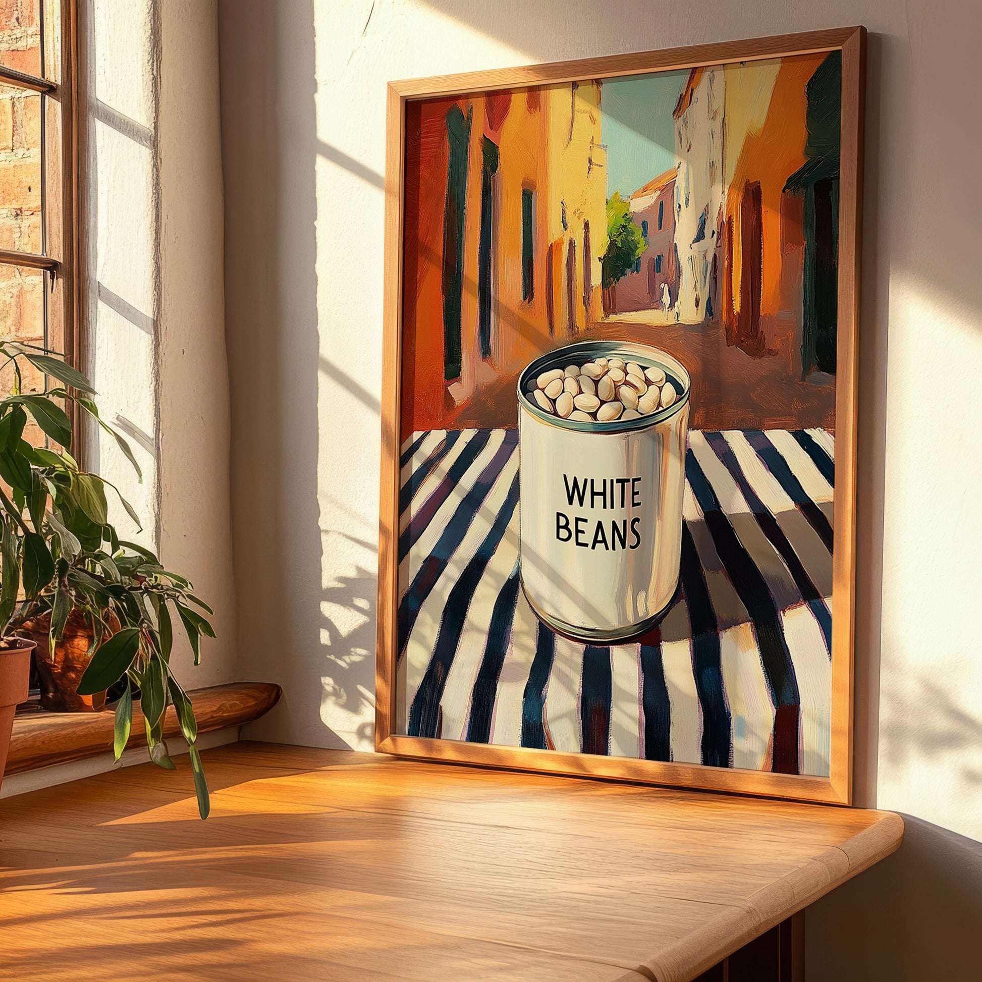 White Beans – Italian Urban Café Scene, Canned Vegetables Still Life, clean layout with no caption