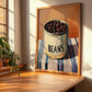 Dark Beans – on Striped Tablecloth, Canned Vegetables Illustration, clean layout with no caption