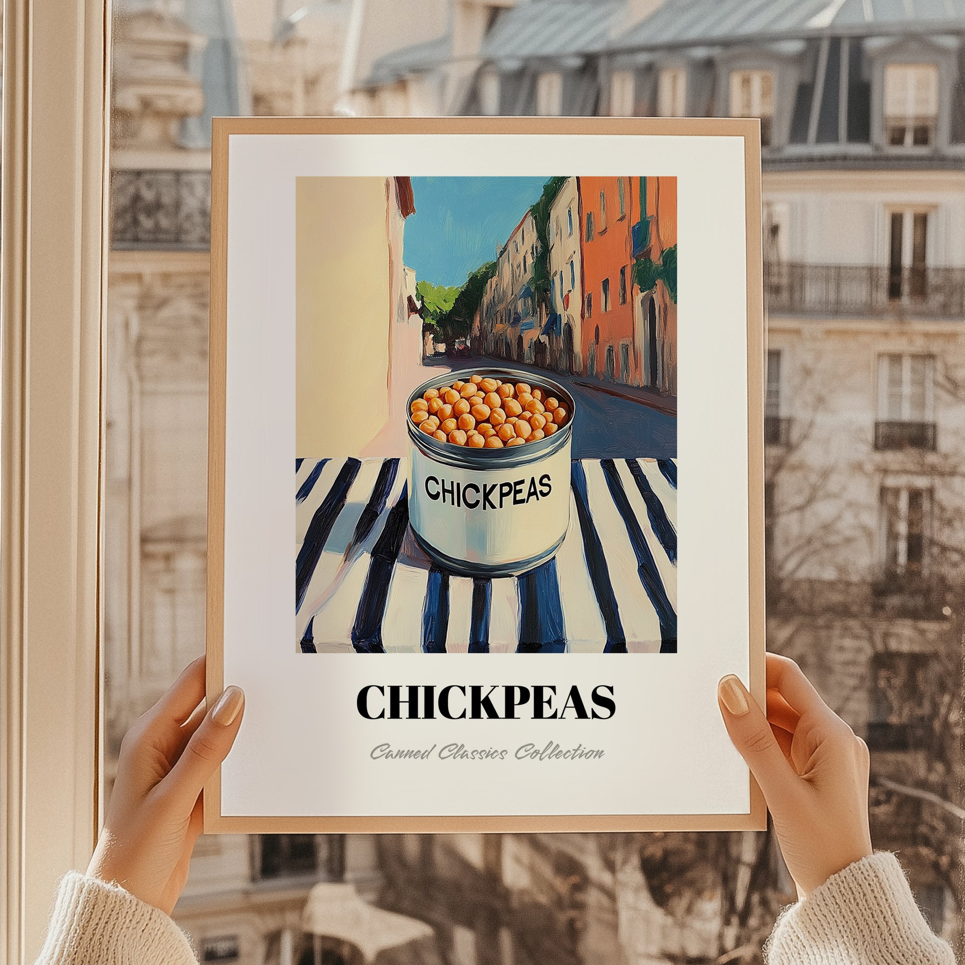 Chickpeas – Italian Café on the Corner, Canned Vegetables Illustration, styled in a charming Paris street view