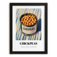 Chickpeas – on Striped Tablecloth, Canned Vegetables Wall Decor, in sleek black frame