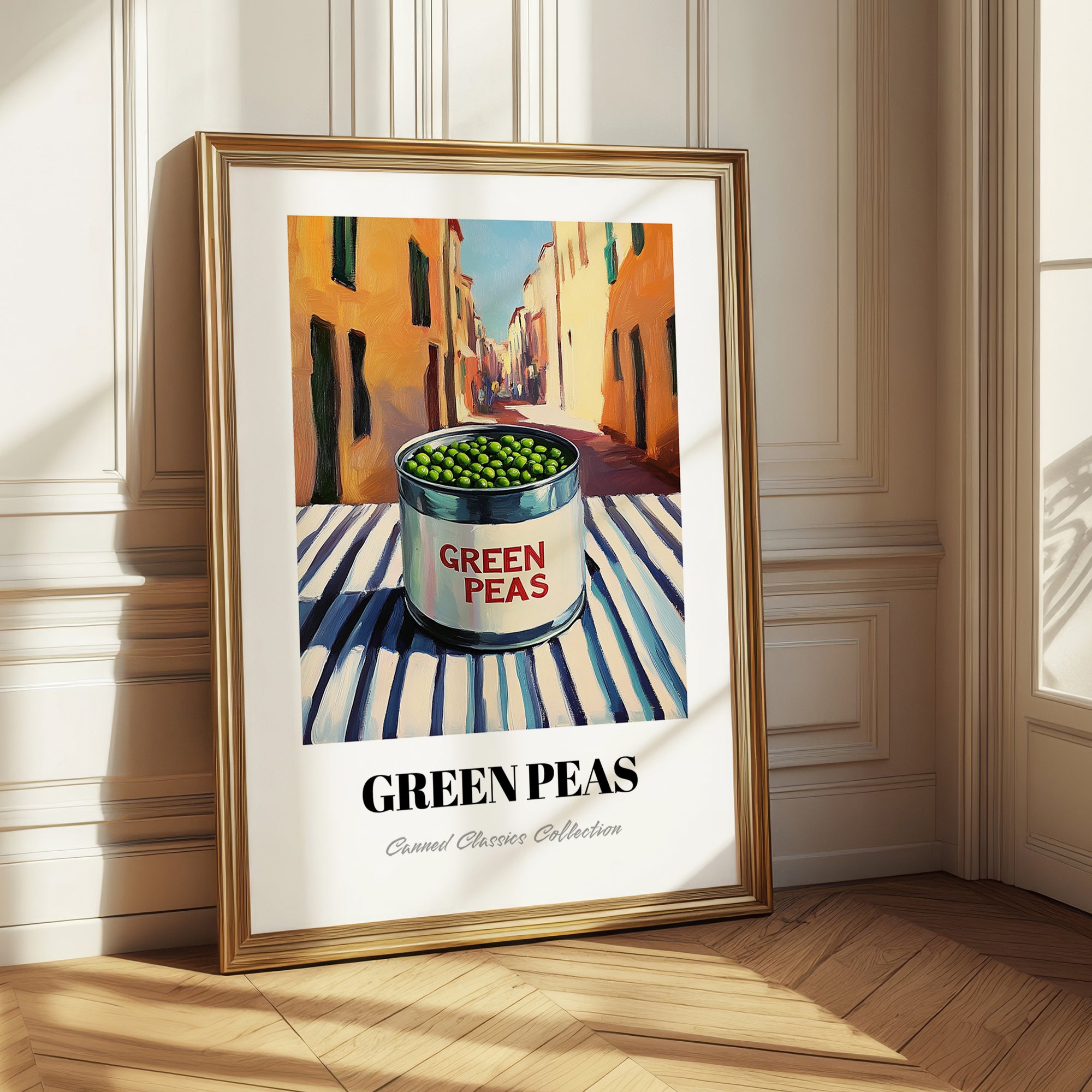 Green Peas – Italian Outdoor Café Scene, Canned Vegetables Wall Art
