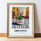 Green Peas – Italian Outdoor Café Scene, Canned Vegetables Wall Art, in wooden frame leaning on the floor