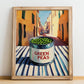 Green Peas – Italian Outdoor Café Scene, Canned Vegetables Wall Art, no-text version framed in wood
