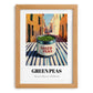 Green Peas – Italian Outdoor Café Scene, Canned Vegetables Wall Art, set in oak frame