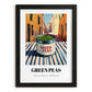 Green Peas – Italian Outdoor Café Scene, Canned Vegetables Wall Art, in sleek black frame
