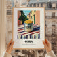 Corn – Italian Urban Café Scene, Canned Vegetables Painting, styled in a charming Paris street view