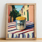Corn – Italian Urban Café Scene, Canned Vegetables Painting, no-text version framed in wood