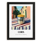 Corn – Italian Urban Café Scene, Canned Vegetables Painting, in sleek black frame