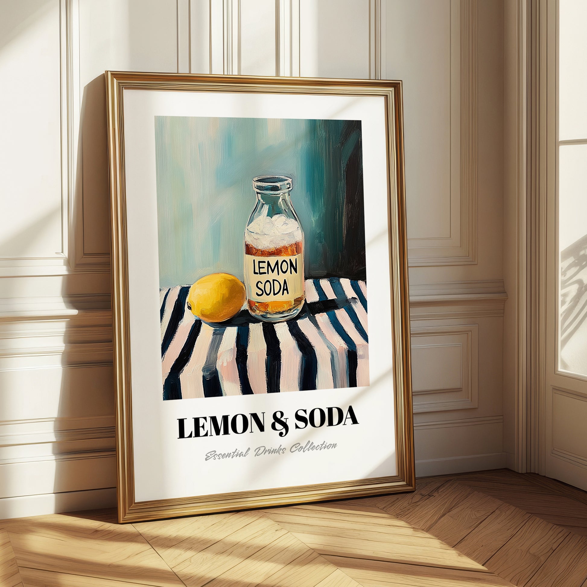 Lemon & Soda – on Striped Tablecloth, Lemonade Poster