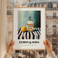 Lemon & Soda – on Striped Tablecloth, Lemonade Poster, styled in a charming Paris street view