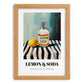 Lemon & Soda – on Striped Tablecloth, Lemonade Poster, set in oak frame