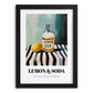 Lemon & Soda – on Striped Tablecloth, Lemonade Poster, in sleek black frame