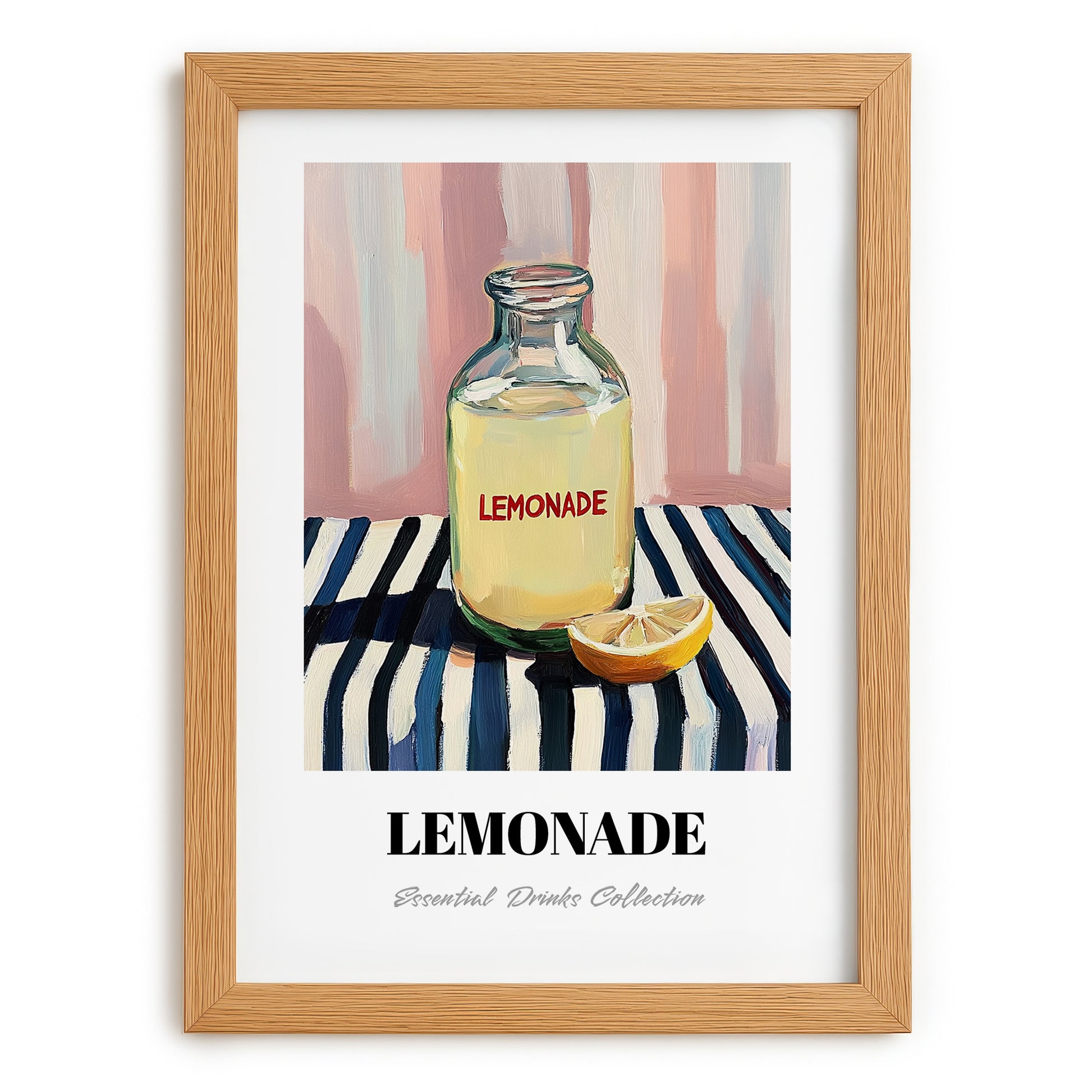 Lemonade – on Striped Tablecloth, Lemonade Poster, set in oak frame