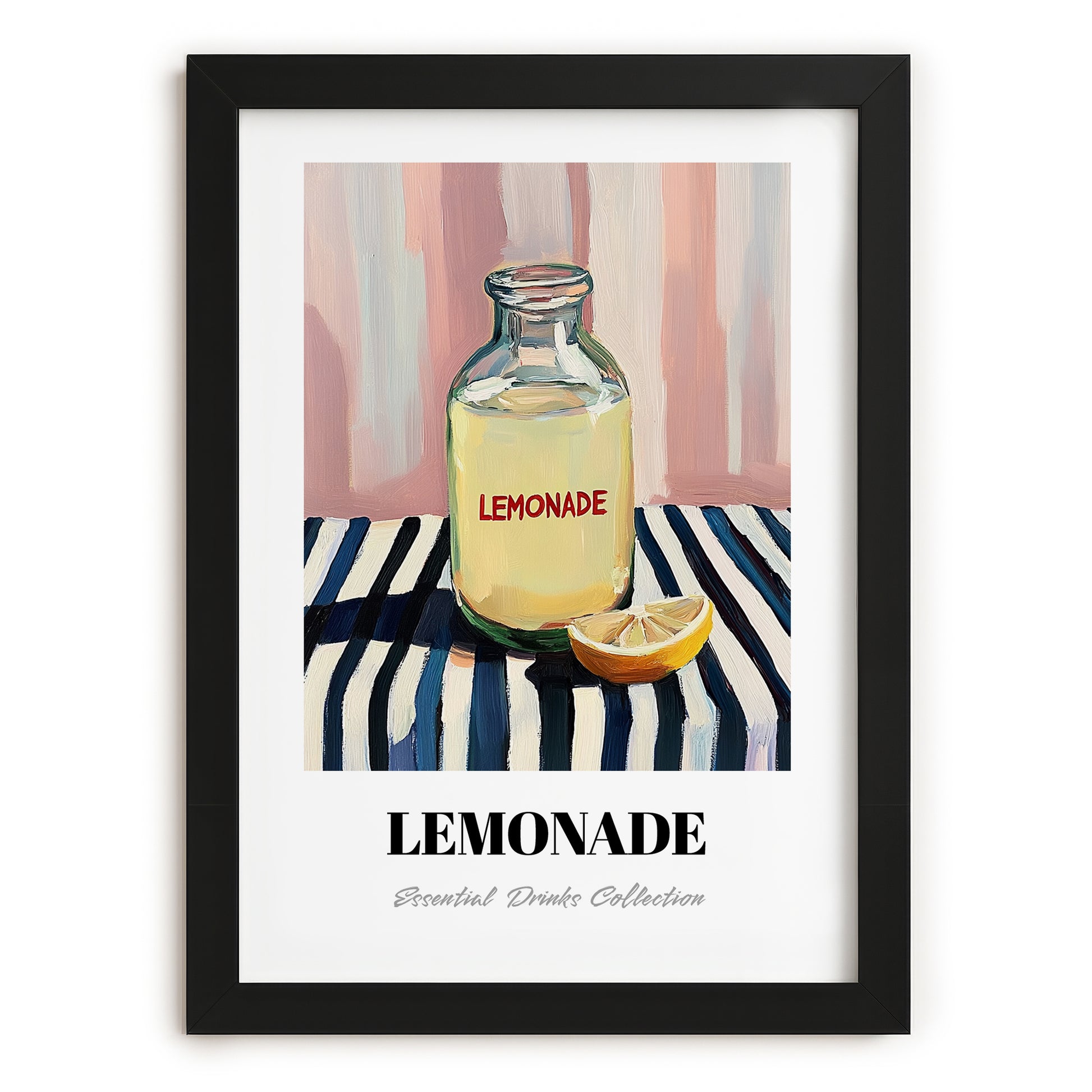 Lemonade – on Striped Tablecloth, Lemonade Poster, in sleek black frame