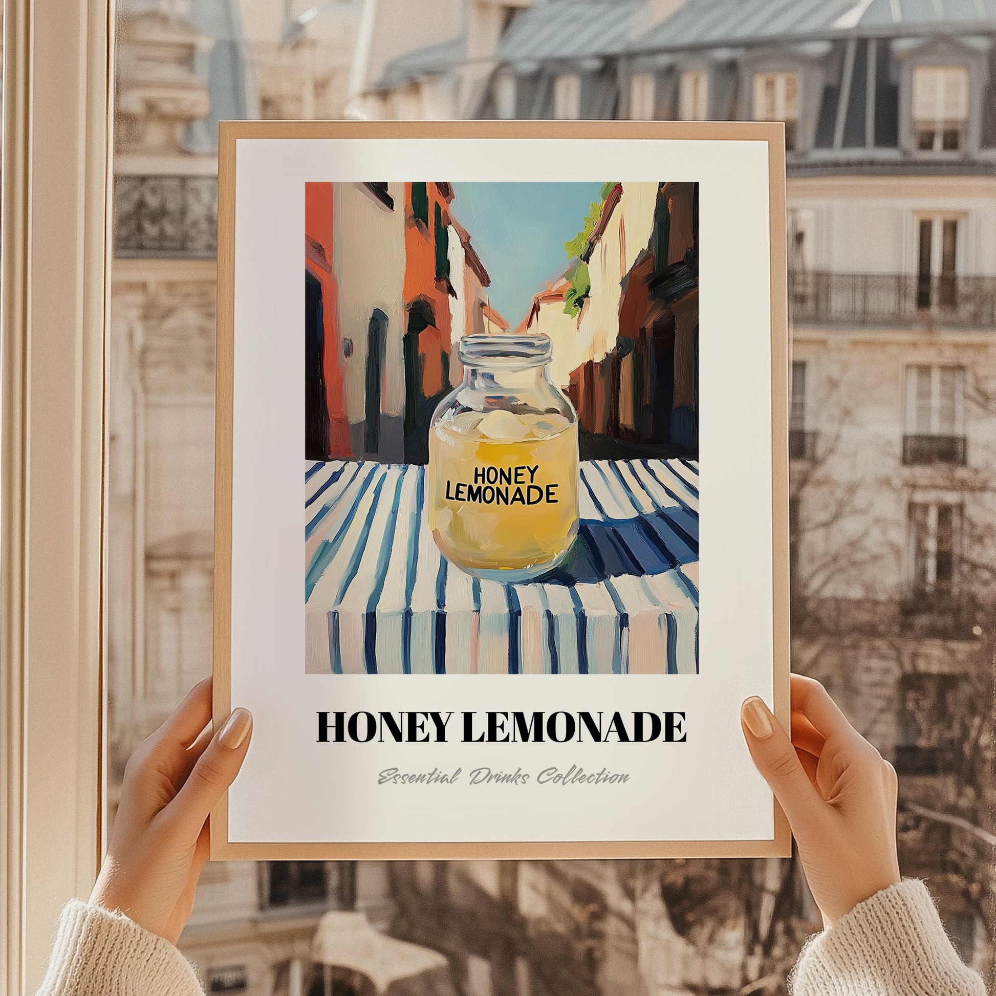 Honey Lemonade – Italian Street Café Scene, Lemonade Still Life, styled in a charming Paris street view
