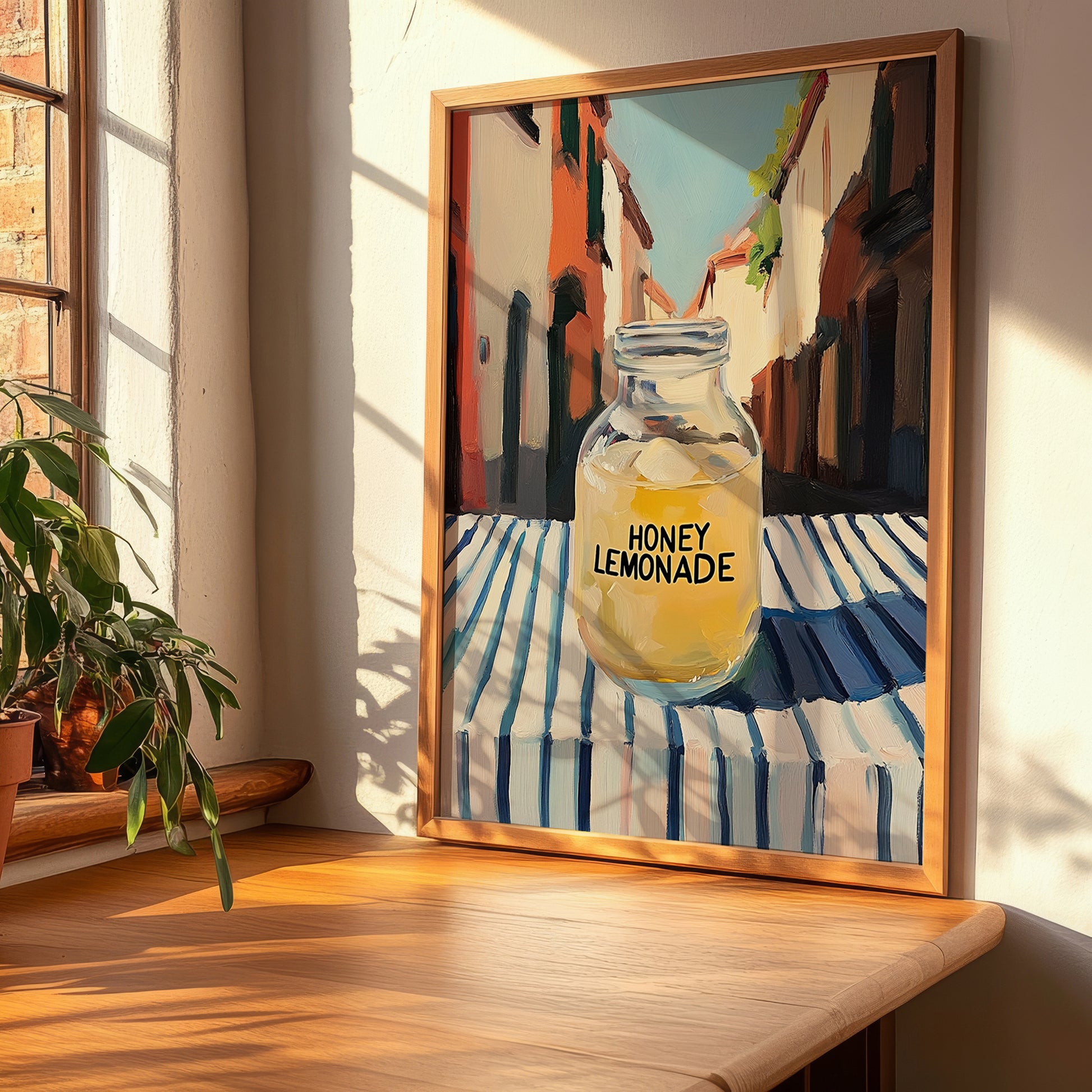 Honey Lemonade – Italian Street Café Scene, Lemonade Still Life, clean layout with no caption