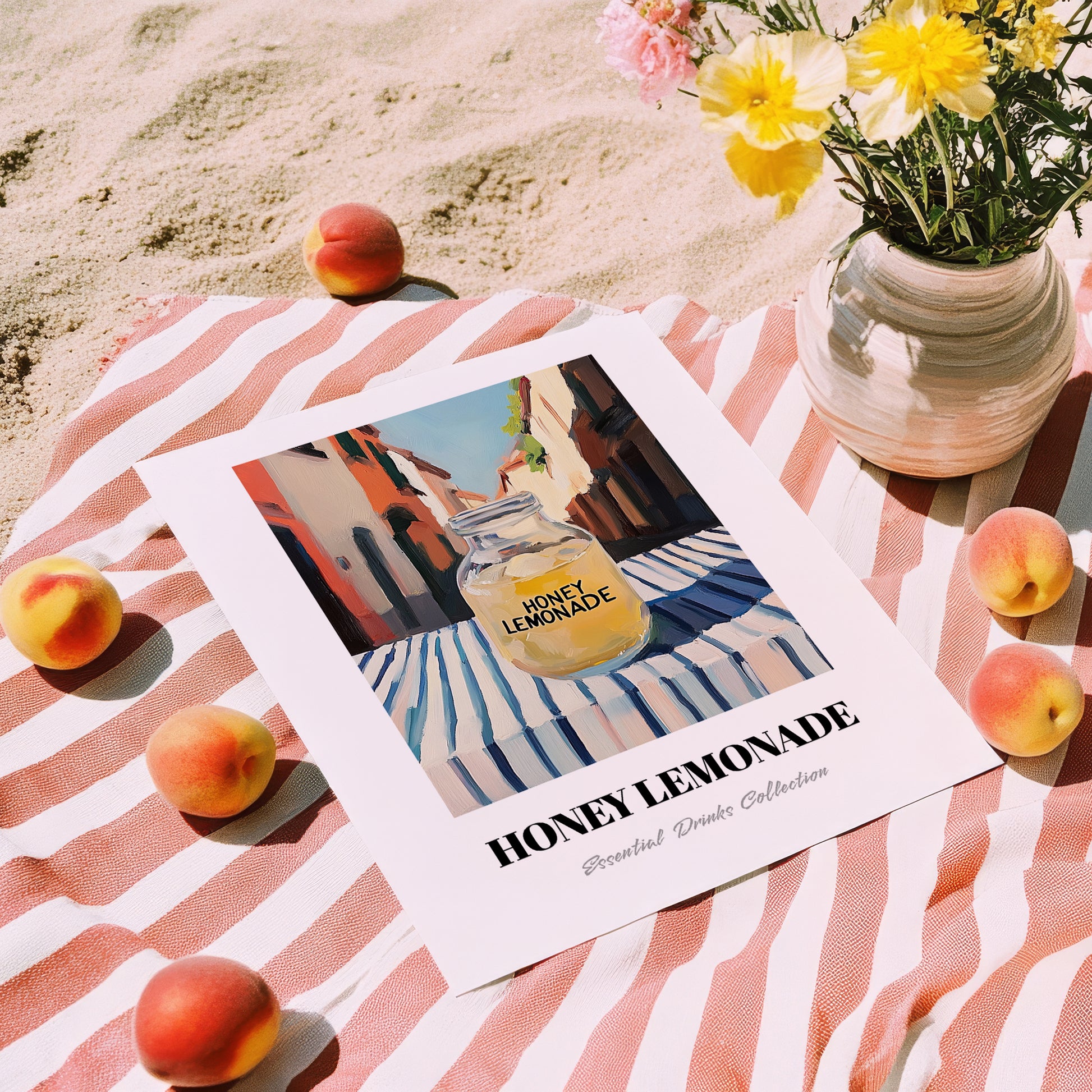 Honey Lemonade – Italian Street Café Scene, Lemonade Still Life, unframed on coastal sand