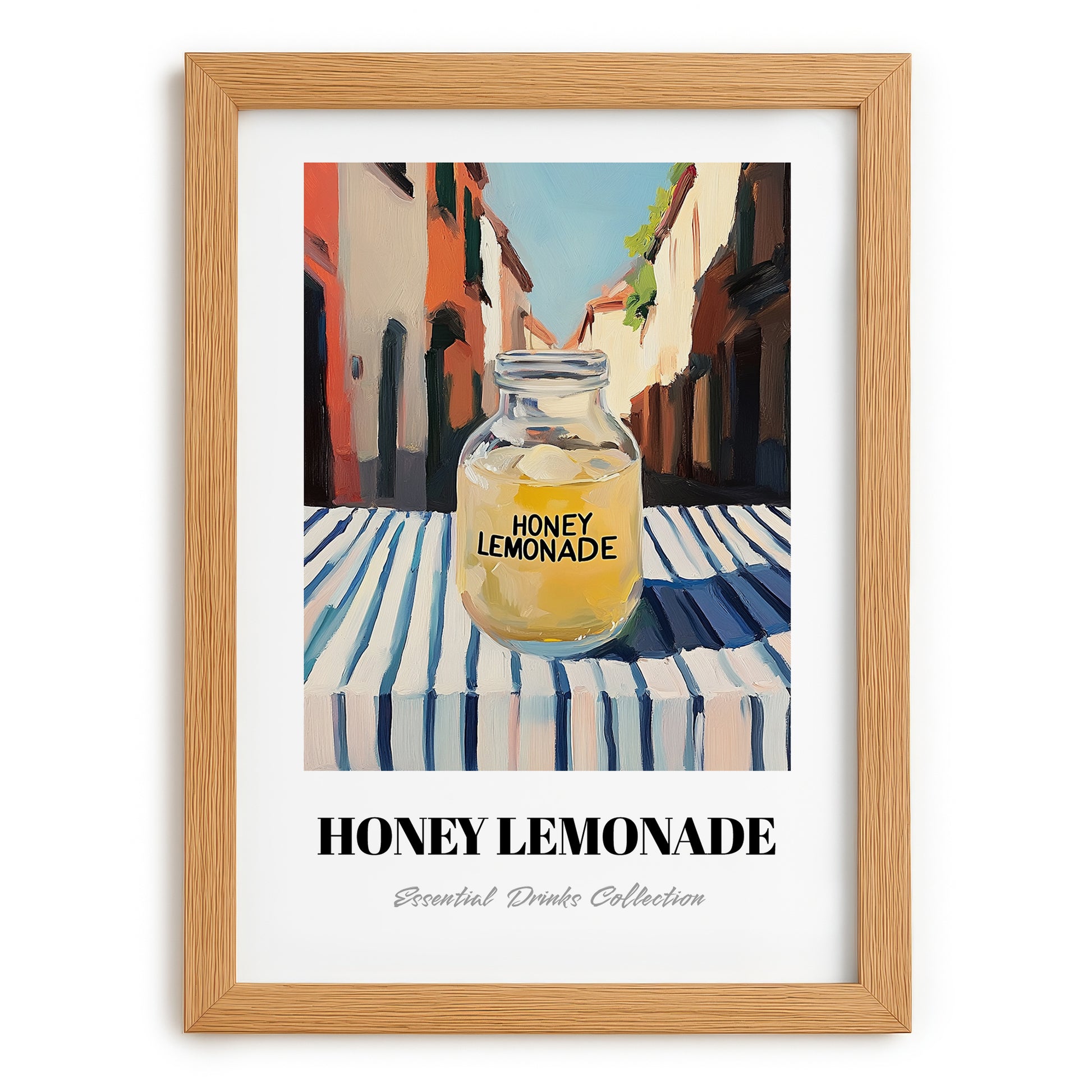 Honey Lemonade – Italian Street Café Scene, Lemonade Still Life, set in oak frame