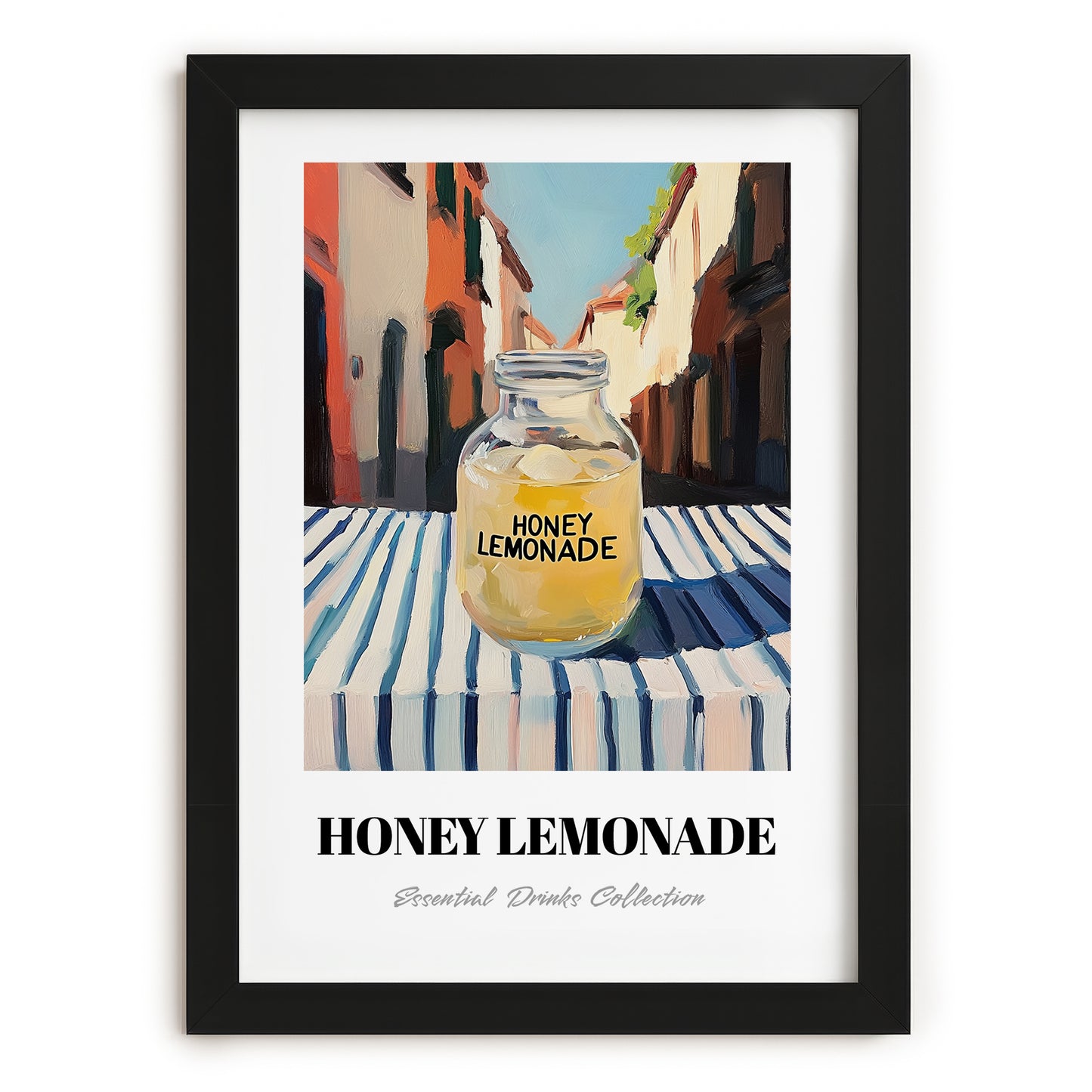 Honey Lemonade – Italian Street Café Scene, Lemonade Still Life, in sleek black frame