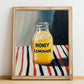 Honey Lemonade – on Striped Tablecloth, Lemonade Illustration, no-text version framed in wood