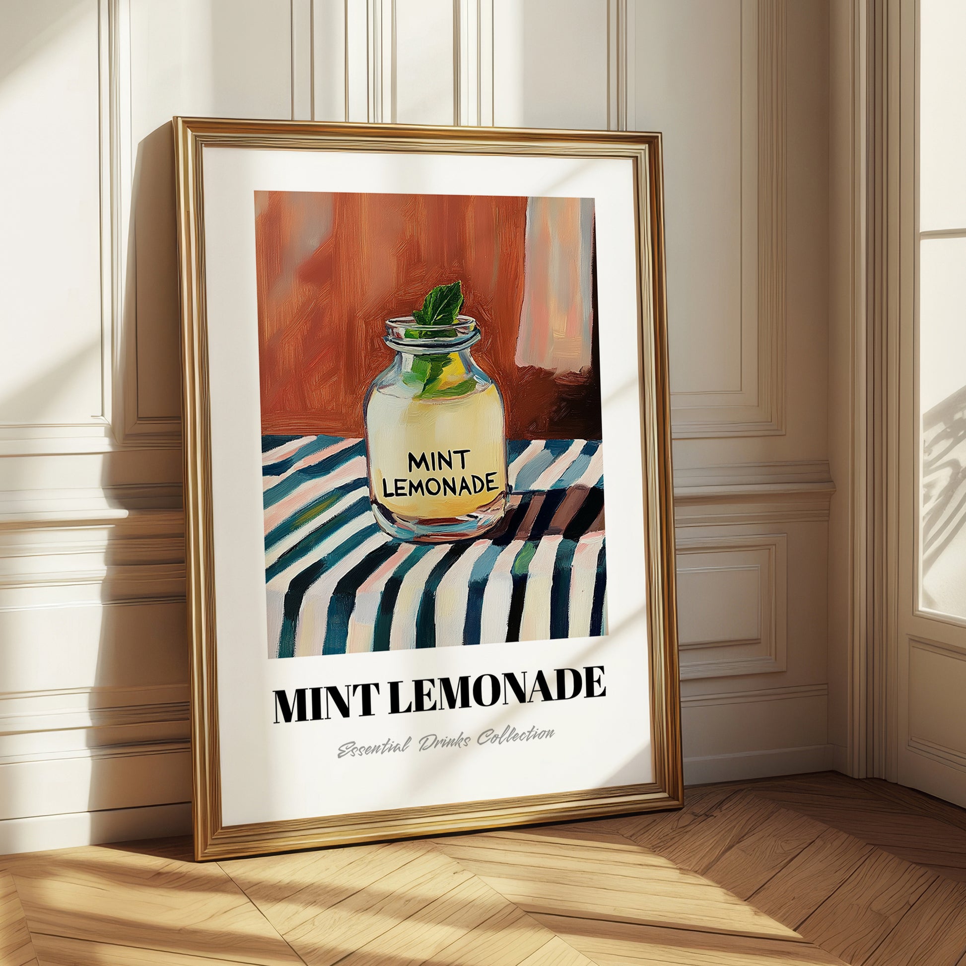 Mint Lemonade – on Striped Tablecloth, Lemonade Still Life